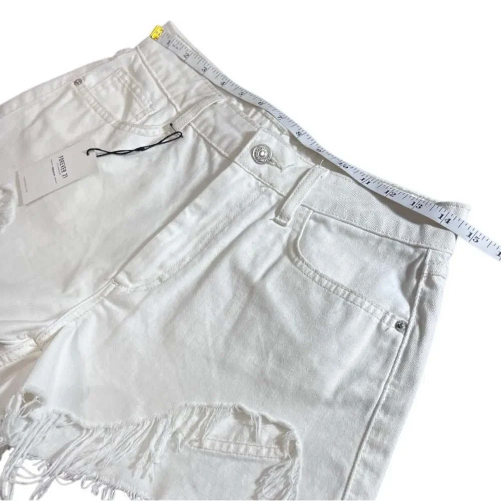 Forever 21 White Distressed high waist cut off Jean Shorts Size 27
